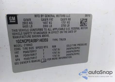 2011 Chevrolet Silverado 1500 Work Truck z USA, uszkodzony, nr VIN 1GCNCPEA6BF146359